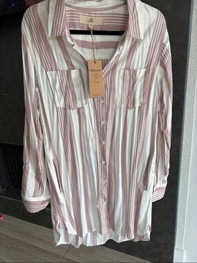 Thread & Supply Pink and White Striped Button-Up Blouse